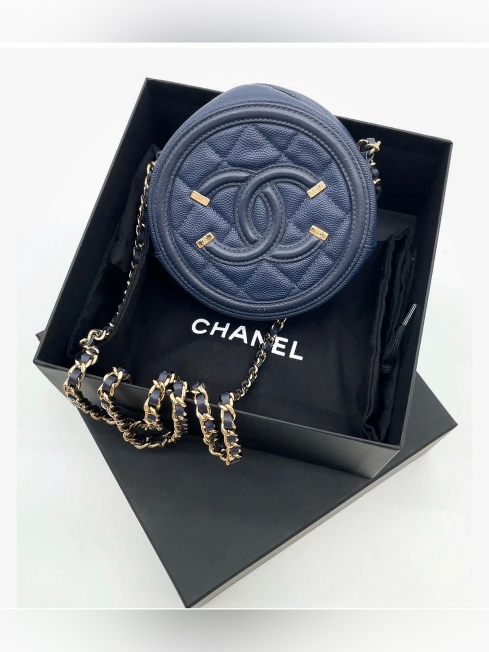 CHANEL CC Filigree Round Crossbody Bag